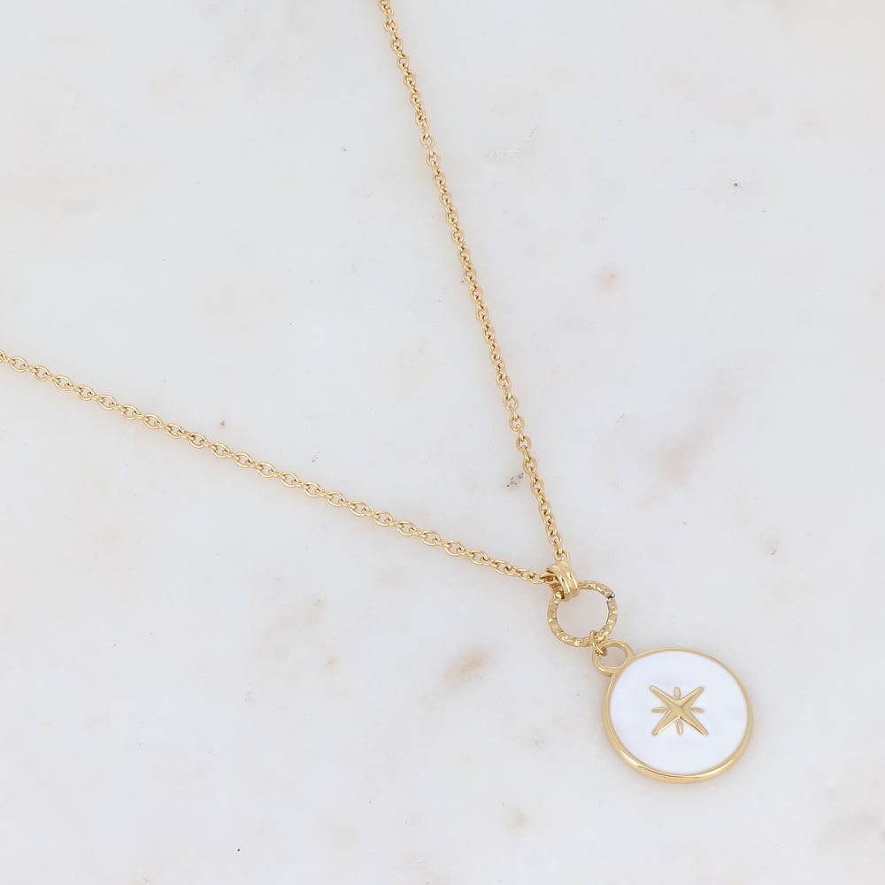 Sautoir avec pendentif rond émaillé et étoilé (60+5CM)