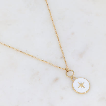 Sautoir avec pendentif rond émaillé et étoilé (60+5CM)