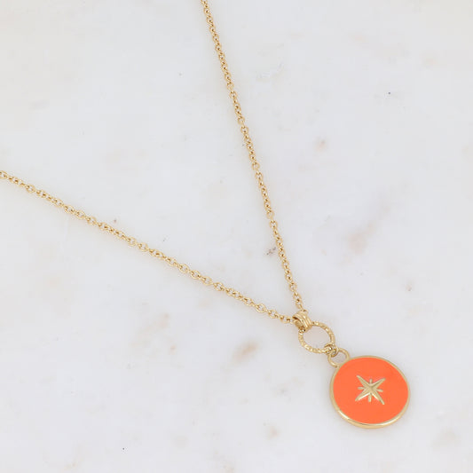 Sautoir avec pendentif rond émaillé et étoilé (60+5CM)