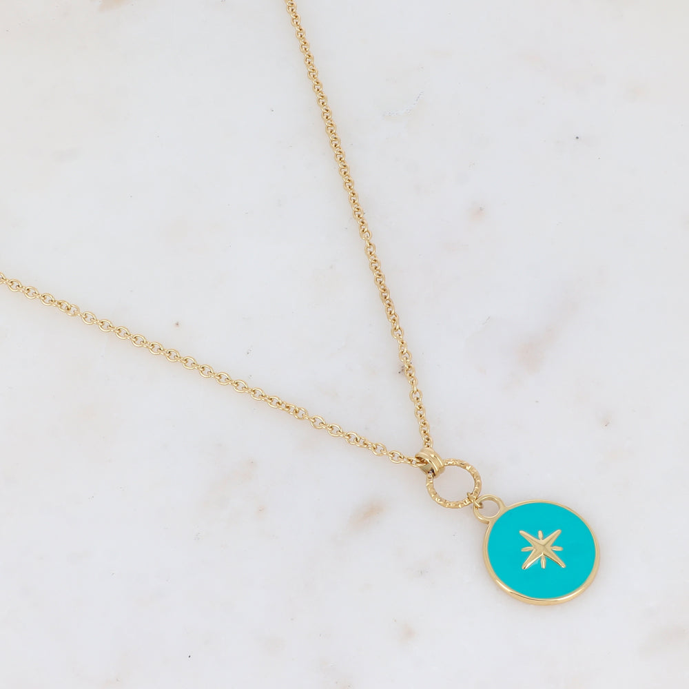 Sautoir avec pendentif rond émaillé et étoilé (60+5CM)