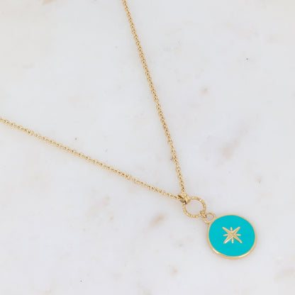 Sautoir avec pendentif rond émaillé et étoilé (60+5CM)