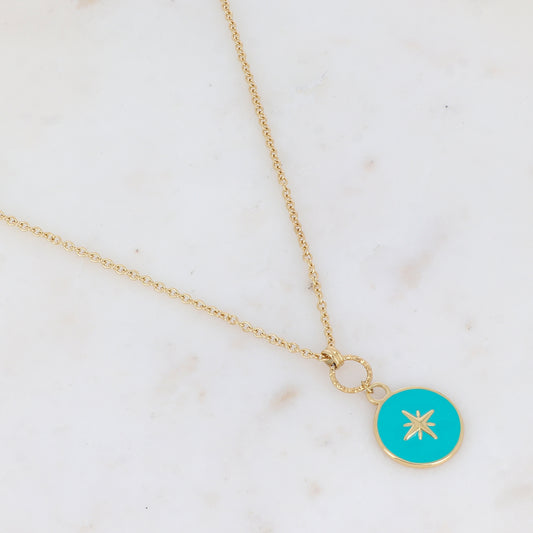 Sautoir avec pendentif rond émaillé et étoilé (60+5CM)