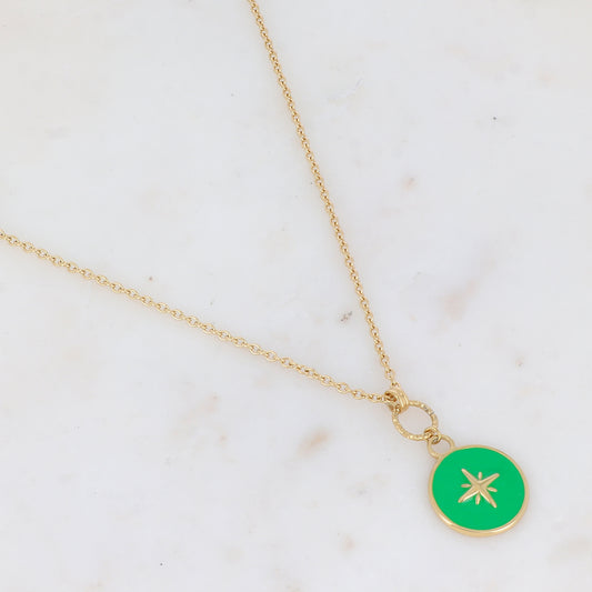 Sautoir avec pendentif rond émaillé et étoilé (60+5CM)