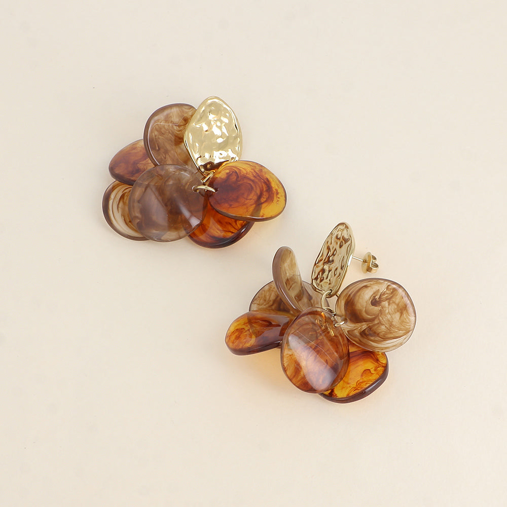Boucles pendantes - pièces style pétales en acétate léopard 40x50 mm
