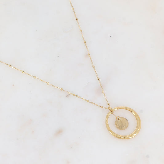 Collier avec anneau texturé et pastille ondulée (45+5CM)