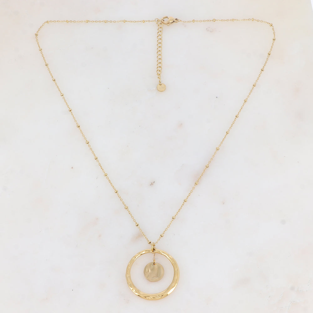 Collier avec anneau texturé et pastille ondulée (45+5CM)