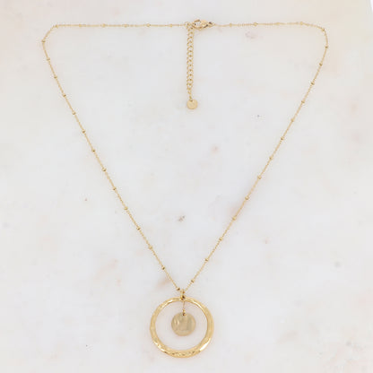 Collier avec anneau texturé et pastille ondulée (45+5CM)