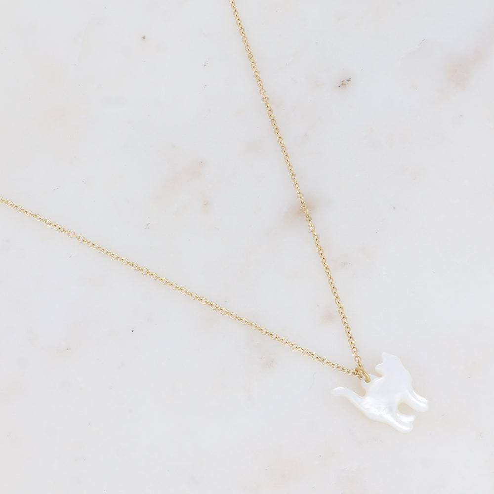 Collier avec pampille forme chat en nacre (40+5CM)