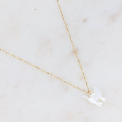 Collier avec pampille forme chat en nacre (40+5CM)