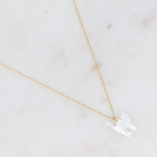 Collier avec pampille forme chat en nacre (40+5CM)