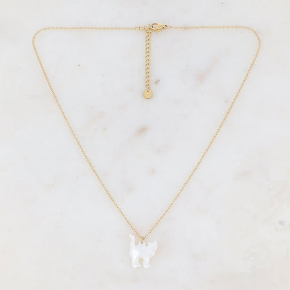 Collier avec pampille forme chat en nacre (40+5CM)