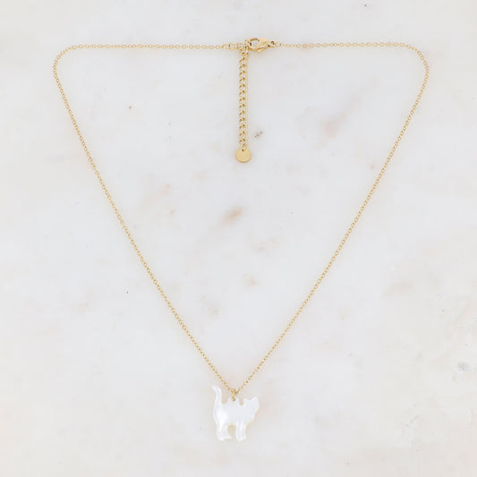 Collier avec pampille forme chat en nacre (40+5CM)