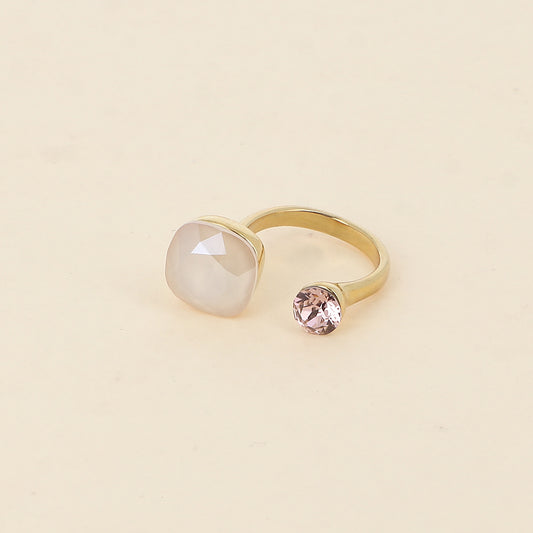 Bague - ornée de 2 cristaux de Swarovski® - Ivory cream & Vintage rose