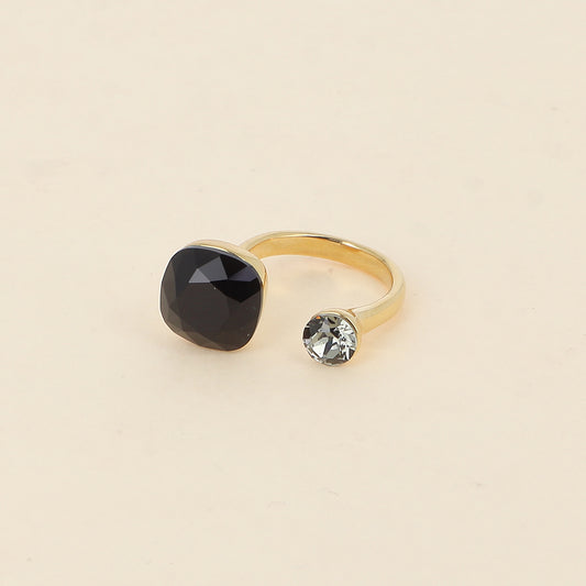 Bague - ornée de 2 cristaux de Swarovski® - Jet & Black diamond