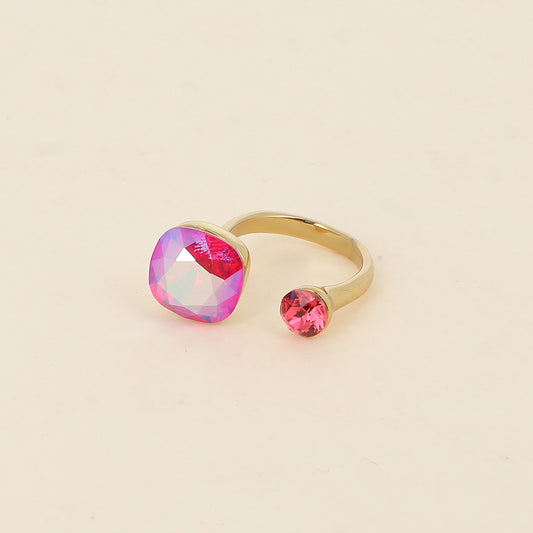 Bague - ornée de 2 cristaux de Swarovski® - Light siam shimmer  & Indian pink