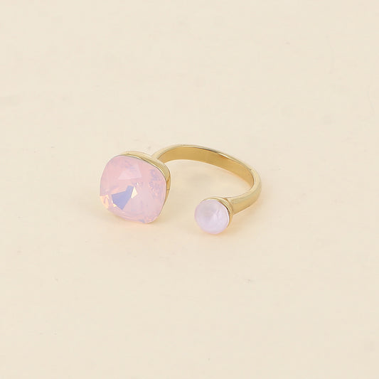 Bague - ornée de 2 cristaux de Swarovski® - Rose water opal & Powder rose