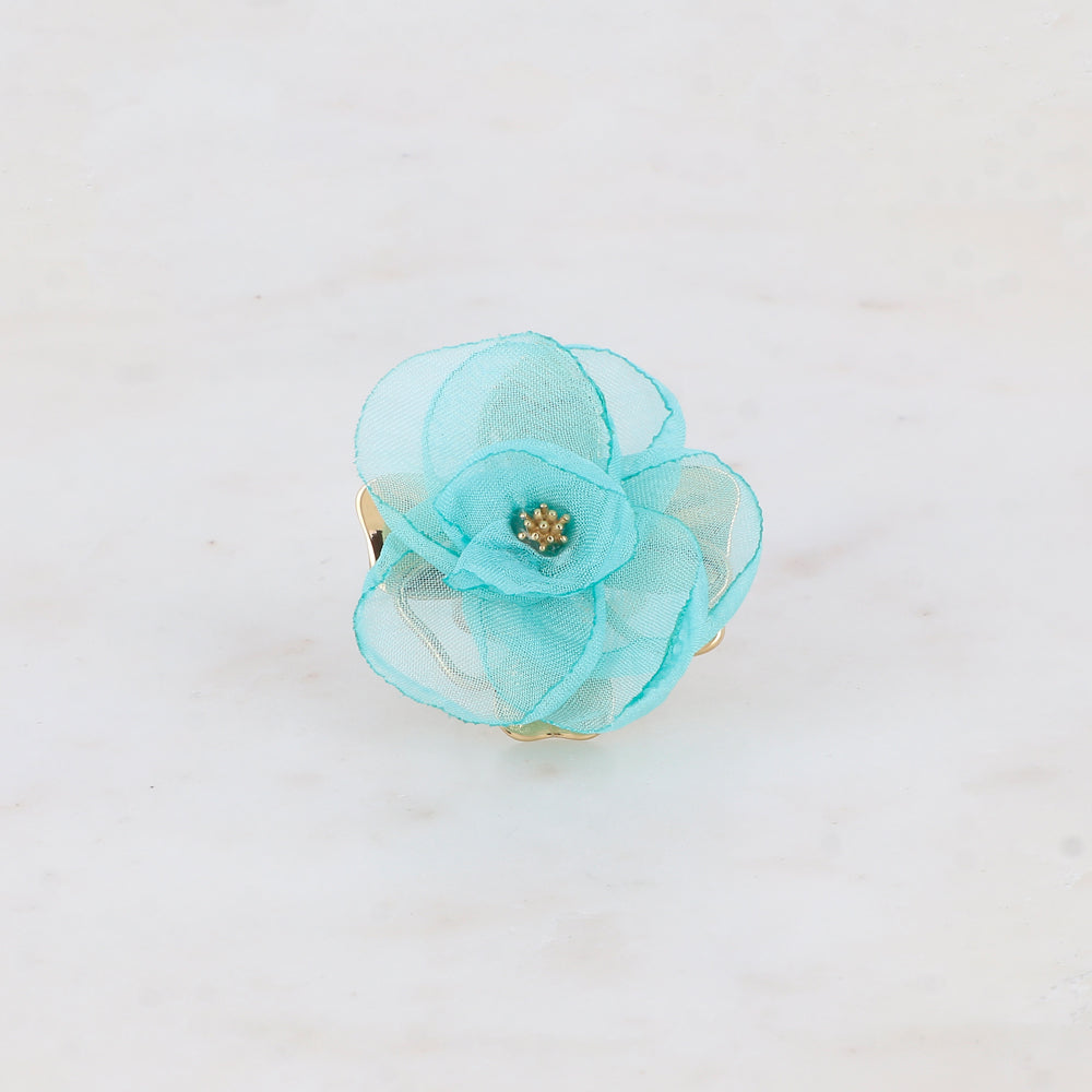 Bague avec fleur et tissu - Turquoise