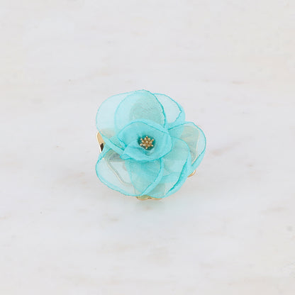 Bague avec fleur et tissu - Turquoise