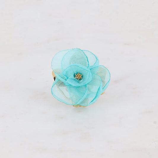 Bague avec fleur et tissu - Turquoise