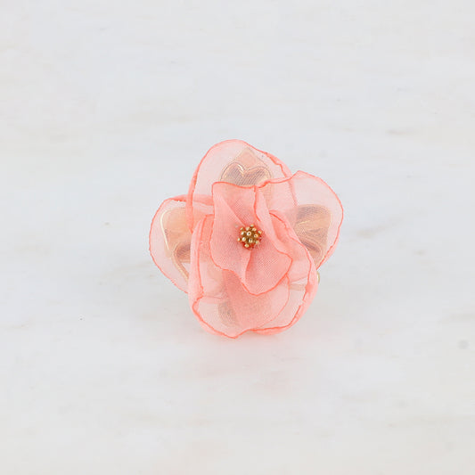 Bague avec fleur et tissu - Rose