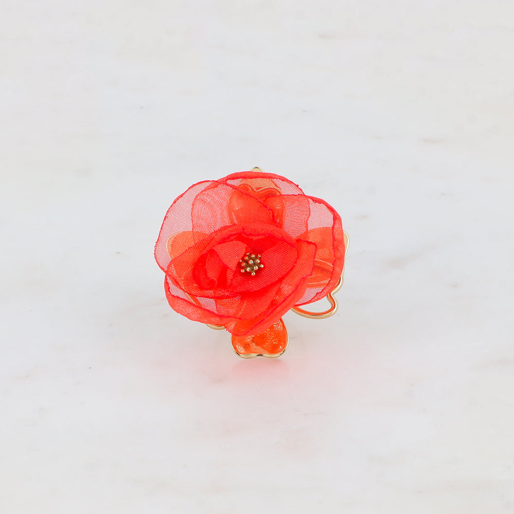 Bague avec fleur et tissu - Rouge