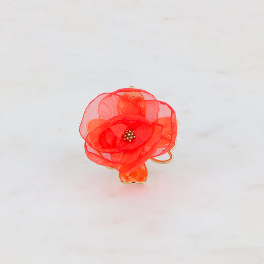 Bague avec fleur et tissu - Rouge