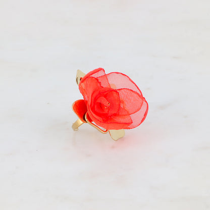 Bague avec fleur et tissu - Rouge