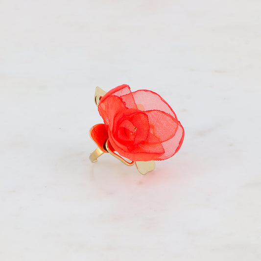 Bague avec fleur et tissu - Rouge