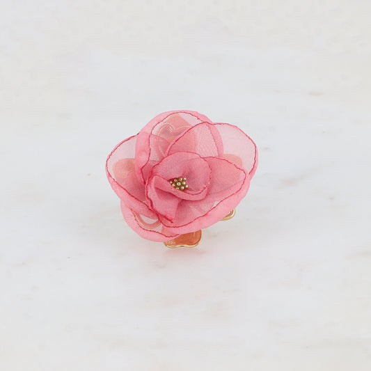 Bague avec fleur et tissu - Rose foncé