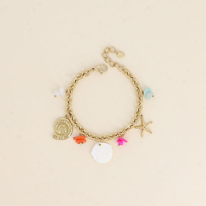Bracelet - coquillage escargot, étoile de mer, pierres naturelles et coquillage nacré 16+3 cm