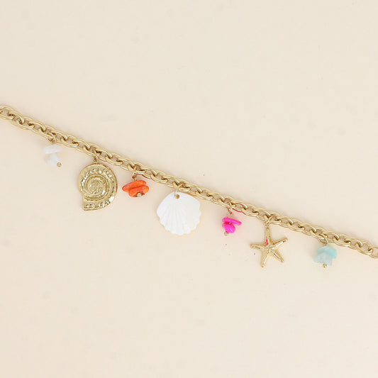 Bracelet - coquillage escargot, étoile de mer, pierres naturelles et coquillage nacré 16+3 cm