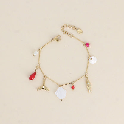 Bracelet - perles, poisson, queue de poisson et pastille nacrée 16+3 cm