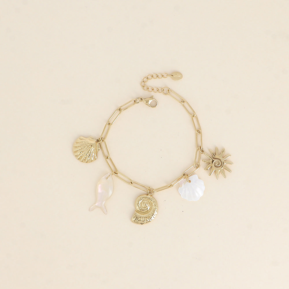 Bracelet - coquillages, soleil, poisson et coquillage nacré 17+3 cm