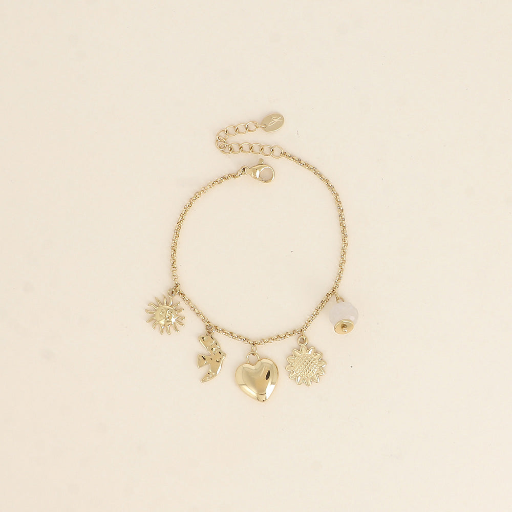 Bracelet - soleil, oiseau, cœur, fleur, perle 16+3 cm