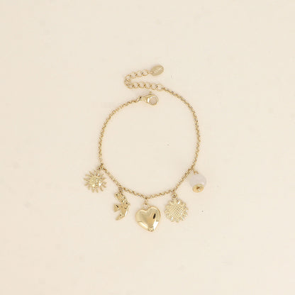 Bracelet - soleil, oiseau, cœur, fleur, perle 16+3 cm