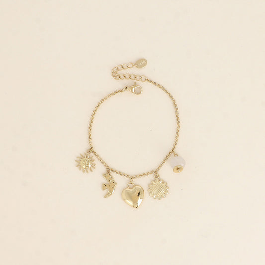 Bracelet - soleil, oiseau, cœur, fleur, perle 16+3 cm