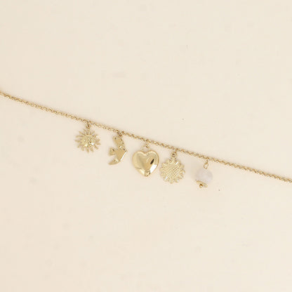 Bracelet - soleil, oiseau, cœur, fleur, perle 16+3 cm