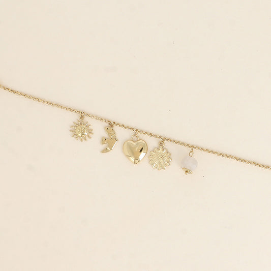 Bracelet - soleil, oiseau, cœur, fleur, perle 16+3 cm