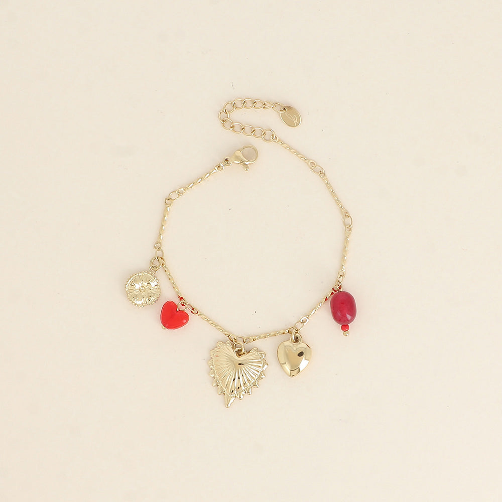 Bracelet - cœurs, trèfle et perles 16+3 cm