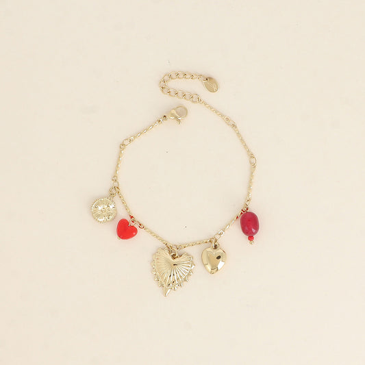 Bracelet - cœurs, trèfle et perles 16+3 cm