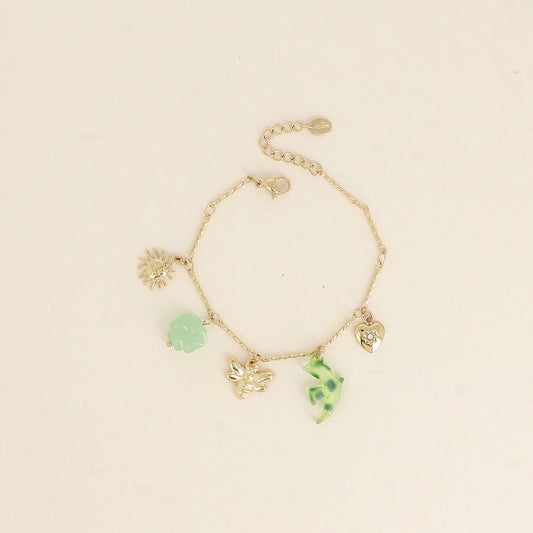Bracelet - soleil, oiseau et trèfle en résine, abeille et cœur avec oxyde de zirconium 16+3 cm