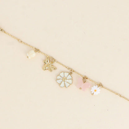 Bracelet - fleur nacrée, fleurs, papillons 16+3 cm
