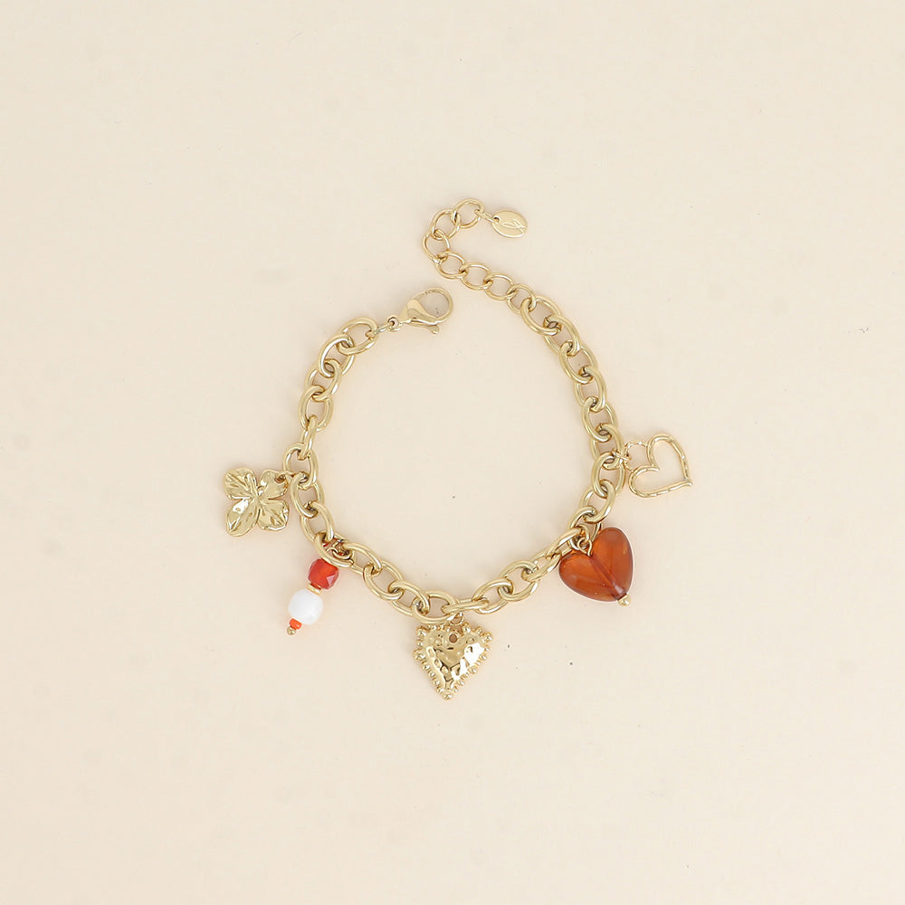 Bracelet - cœurs, trèfle, perles (17+3 cm)