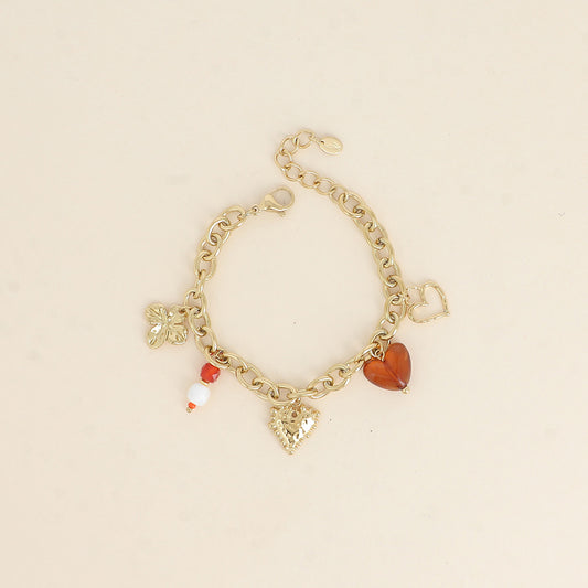 Bracelet - cœurs, trèfle, perles (17+3 cm)