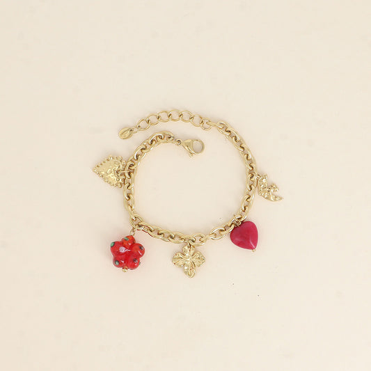 Bracelet - trèfle, cœurs, oiseau, fleur (17+3 cm)