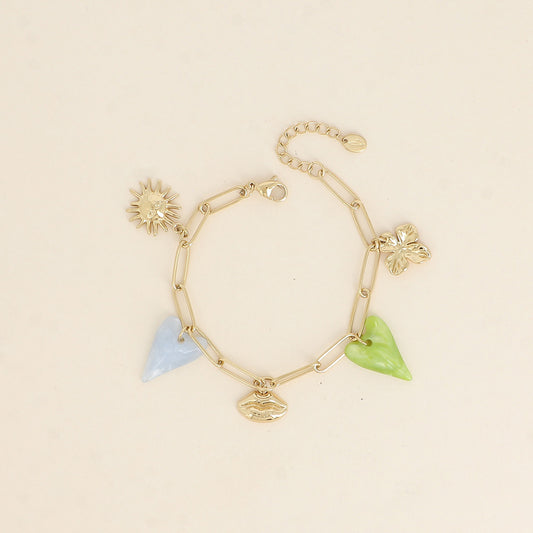 Bracelet - trèfle, coeurs en acétate, bouche, soleil (17+3 cm)