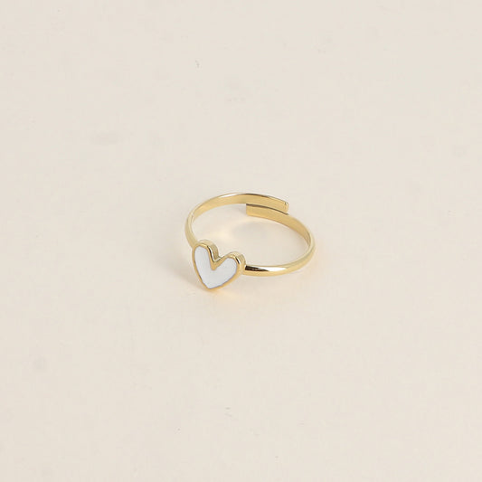 Bague - cœur émaillé blanc