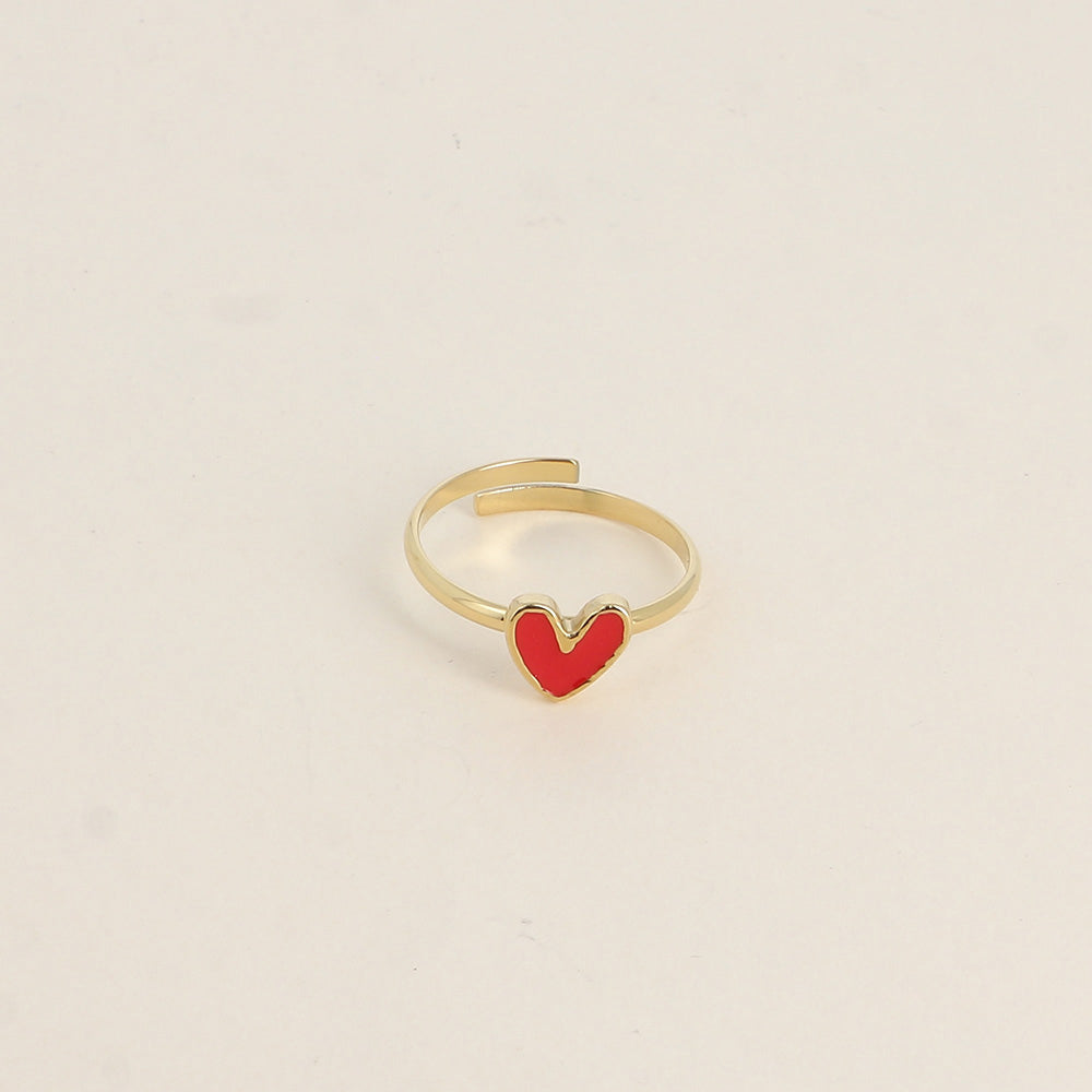 Bague - cœur émaillé rouge