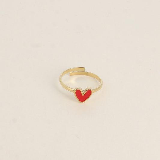 Bague - cœur émaillé rouge