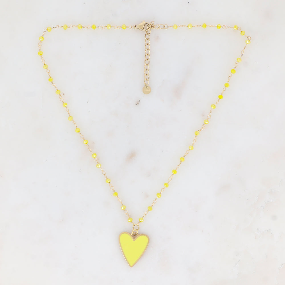 Collier avec pâtes de verre et pendentif forme cœur émaillé (37.5+5CM)